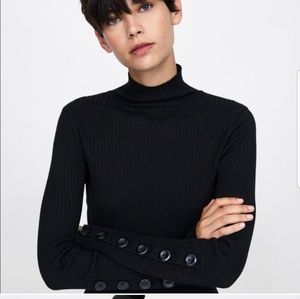 ISO!!! ZARA BLACK RIBBED BUTTON SLEEVE TURTLENECK